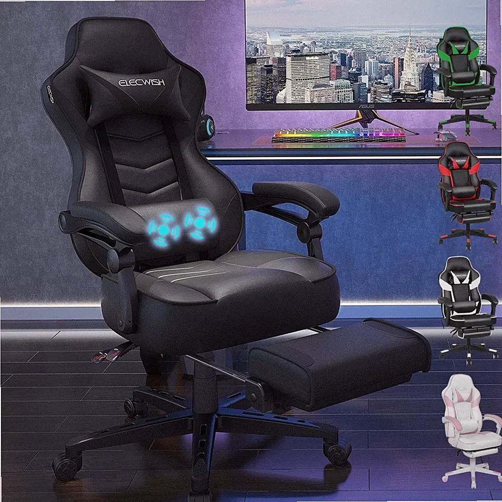 Gaming Stuhl Bürostuhl Drehbar verstellbar Fußstütze Kunstleder