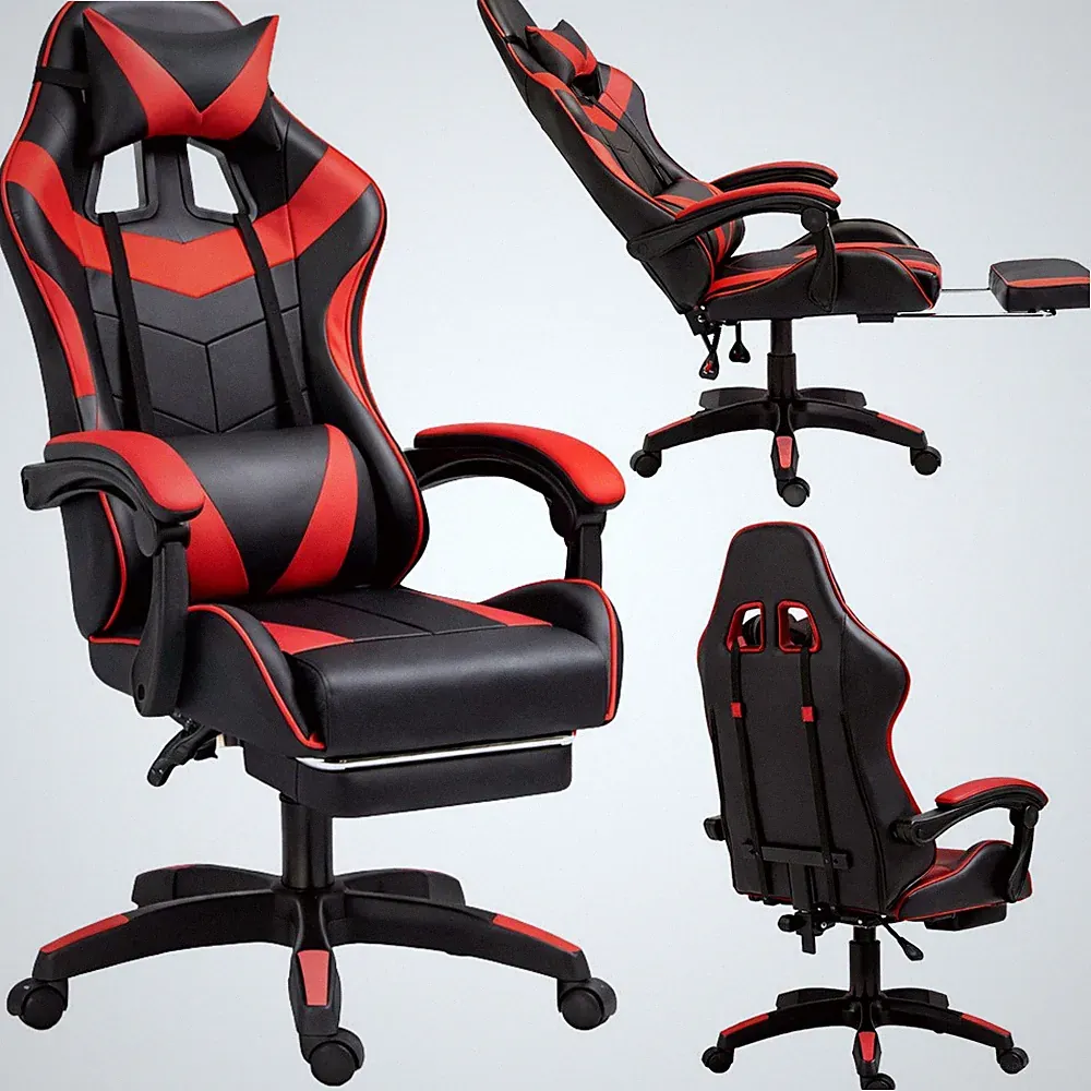 Gaming Stuhl Bürostuhl Drehstuhl Fußstütze 135° Ergonomisch 120kg Schwarz Rot