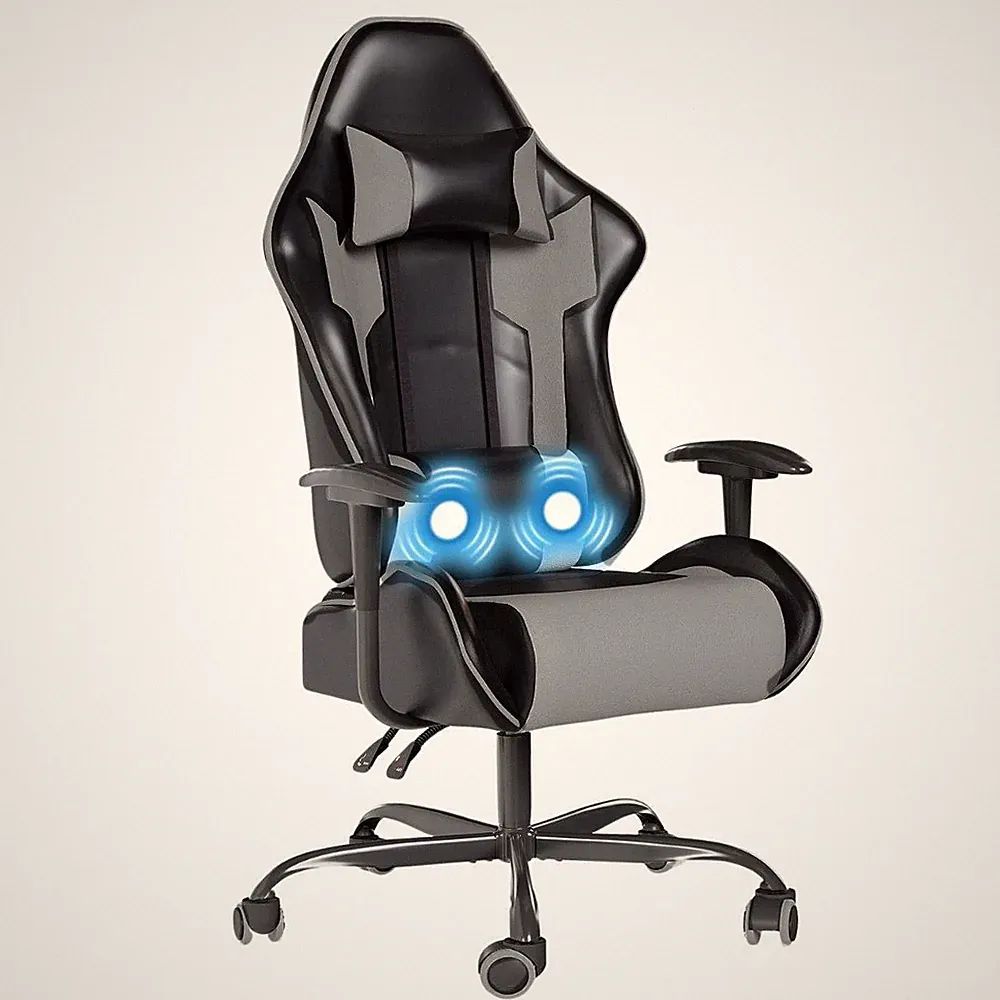 Gaming Stuhl Bürostuhl Ergonomisch Gaming Chair Vibrationskissen Schwarz/Grau