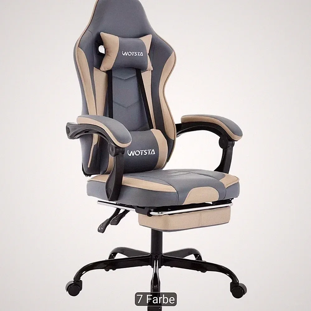 Gaming Stuhl Bürostuhl Ergonomisch mit Fußstütze Lendenstütze Höhenverstellbar S