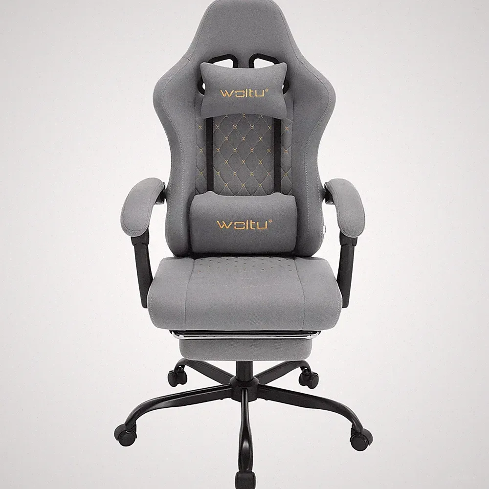 Gaming Stuhl, Bürostuhl ergonomisch, Netzstoff, Grau + Gelb, sg08grG5