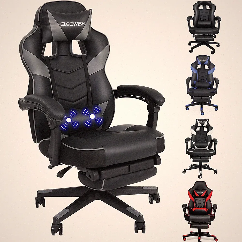 Gaming Stuhl, Bürostuhl Ergonomisch Racing Stuhl Massage Gamingstuhl mit Fußs...