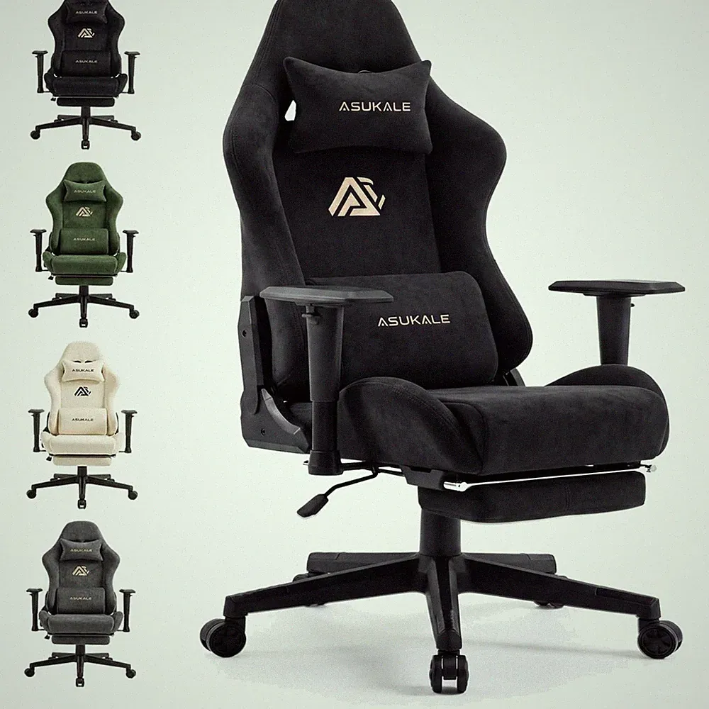 Gaming Stuhl Bürostuhl Ergonomisch Wildlederimitat mit Fußstütze schwarz