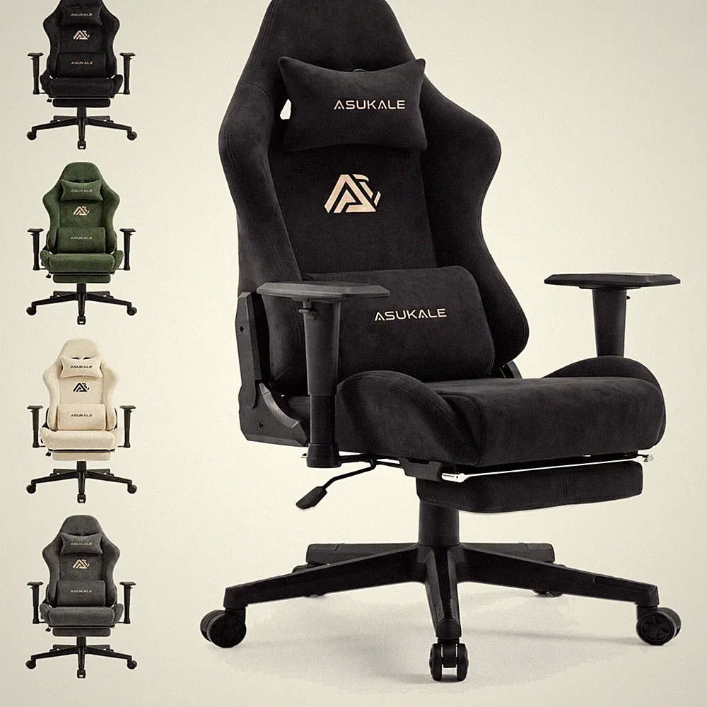 Gaming Stuhl Bürostuhl Ergonomisch Wildlederimitat Schwarz
