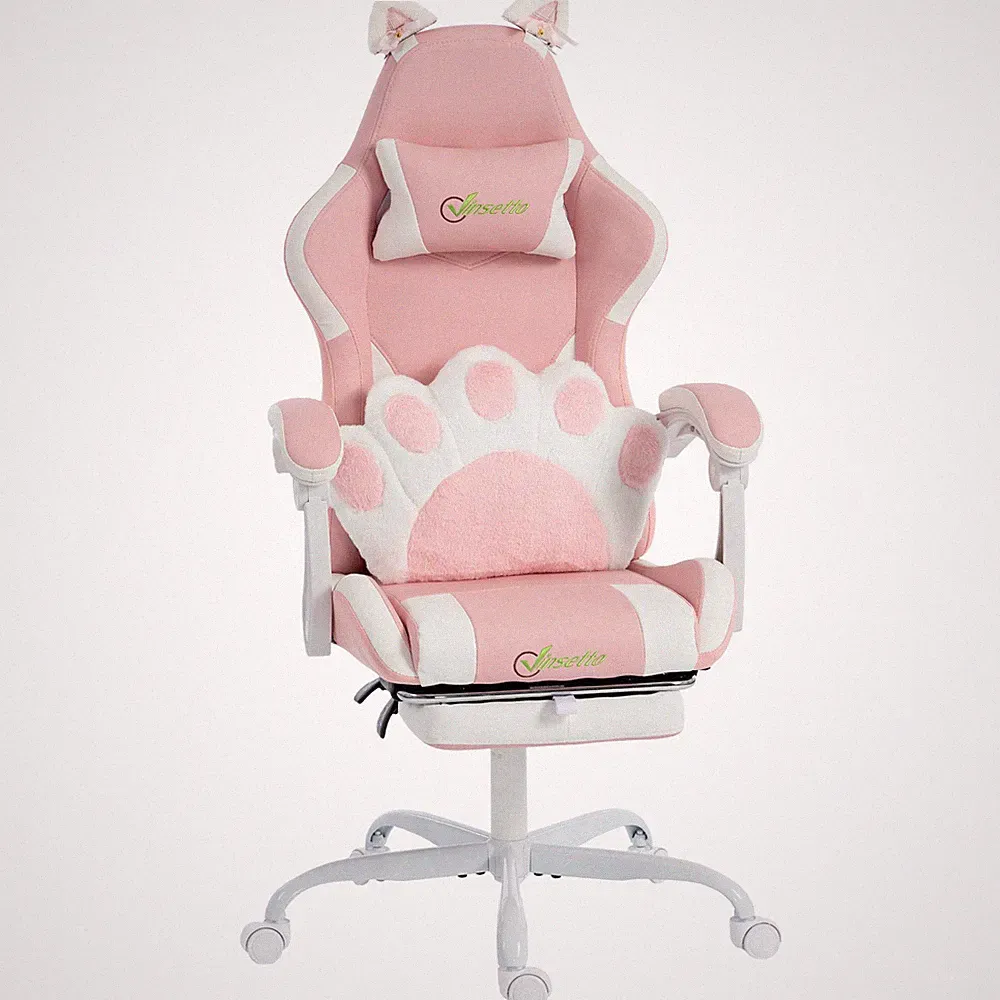 Gaming Stuhl Bürostuhl Ergonomischer Gamer Stuhl mit Fußstütze, Rosa