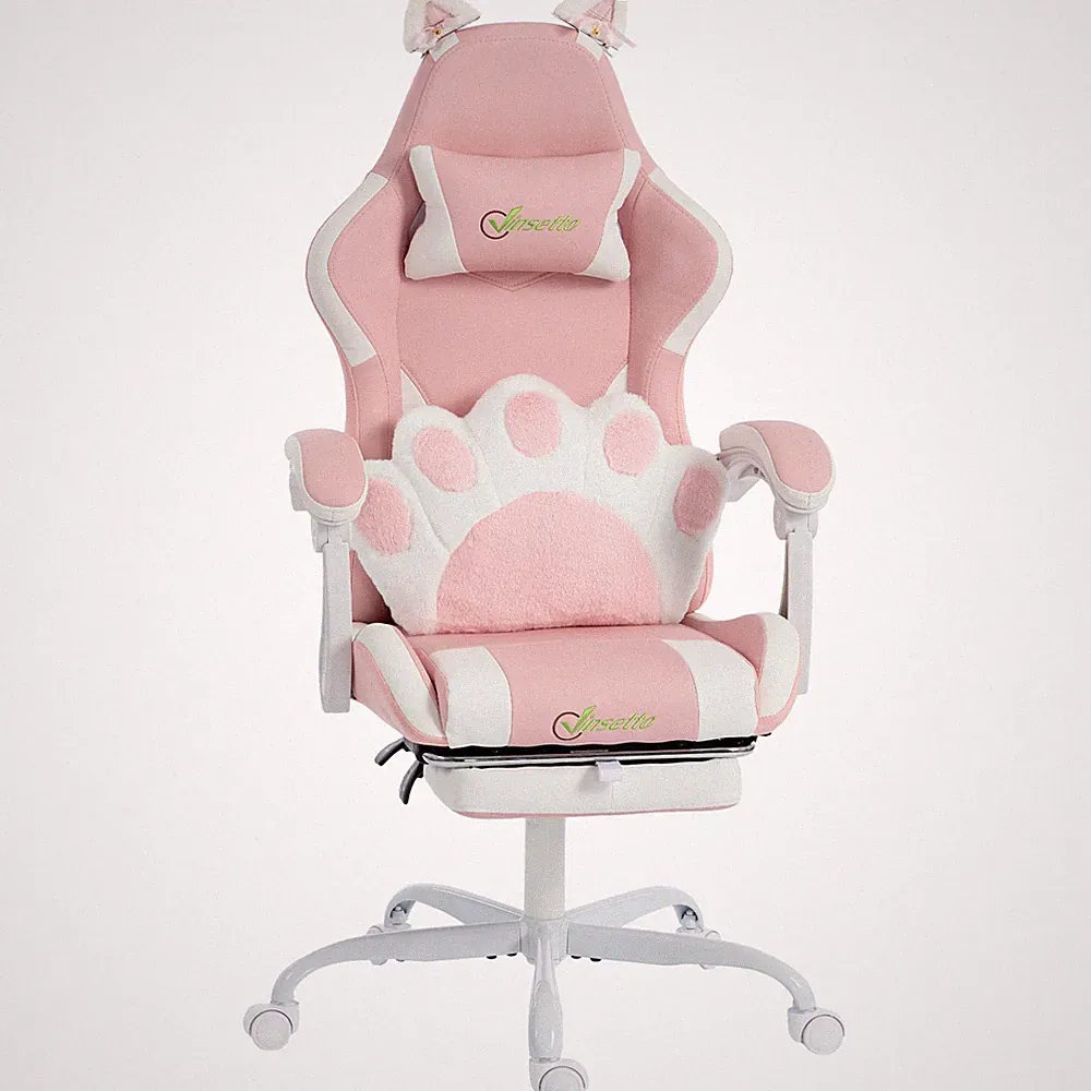 Gaming Stuhl Bürostuhl Ergonomischer Gamer Stuhl mit Fußstütze, Rosa