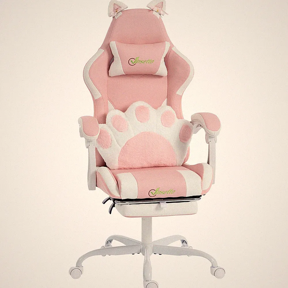 Gaming Stuhl Bürostuhl Ergonomischer Gamer Stuhl mit Fußstütze, Rosa