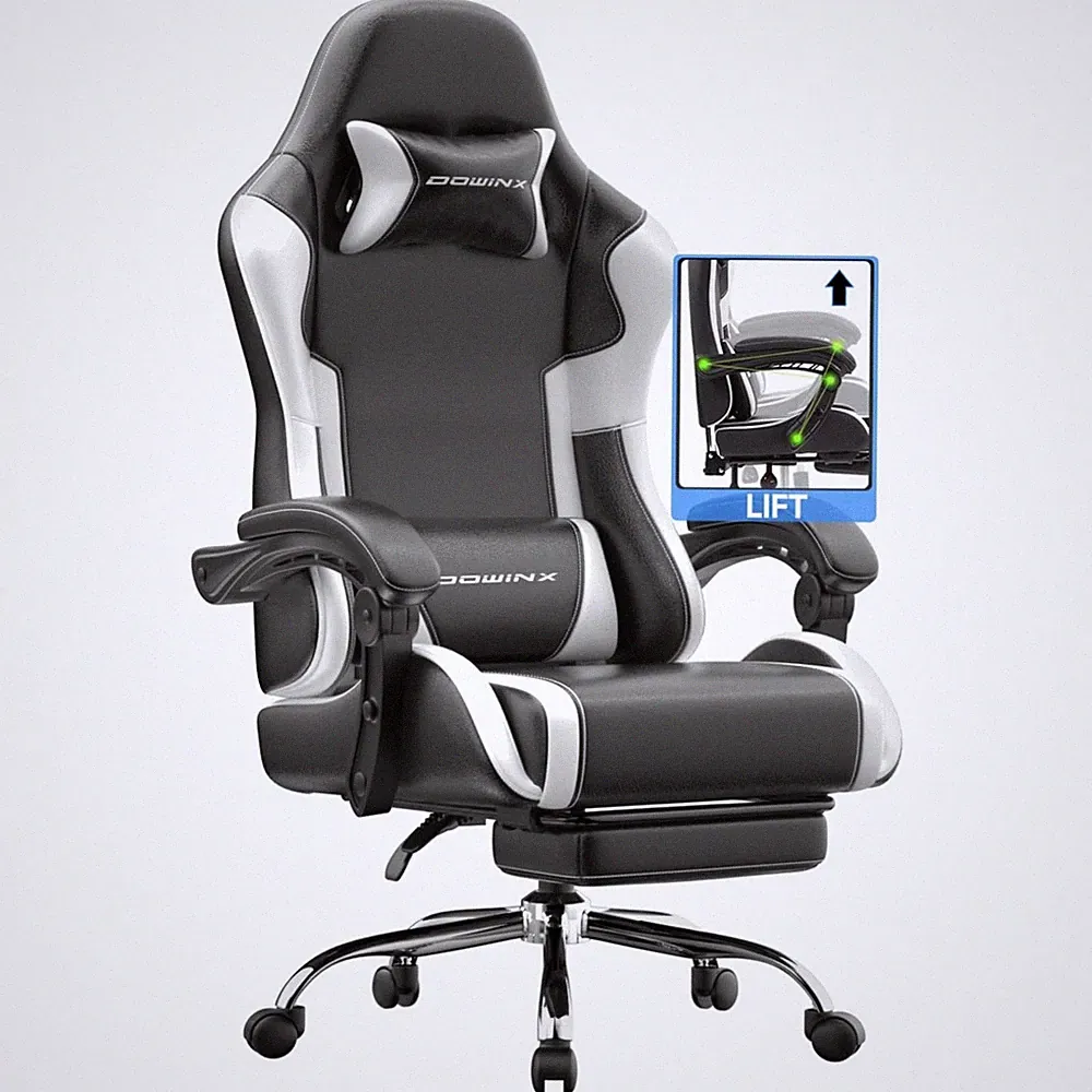 Gaming Stuhl Bürostuhl Massagestuhl Armlehnen Fußstütze 180kg Weiß