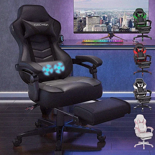 Gaming Stuhl Bürostuhl Racing Massage Lederfußstütze verstellbar
