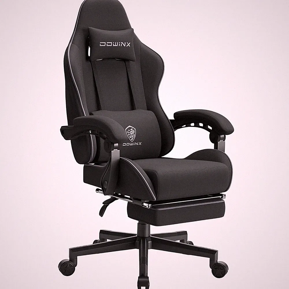 Gaming Stuhl Bürostuhl Stoff Kissen Fußstütze verstellbar ergonomisch Schwarz