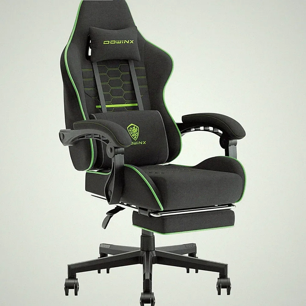 Gaming Stuhl Bürostuhl Stoff Kissen Kopfstütze Fußstütze ergonomisch schwarz...