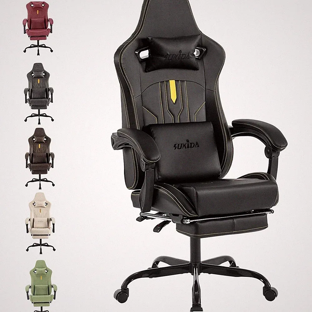 Gaming Stuhl Computerstuhl Ergonomisch Schwarz Bürostuhl Lendenstütze