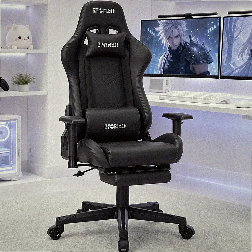 Gaming Stuhl Ergonomisch 150kg Belastbar mit Fußstütze Liegefunktion Bürostuhl