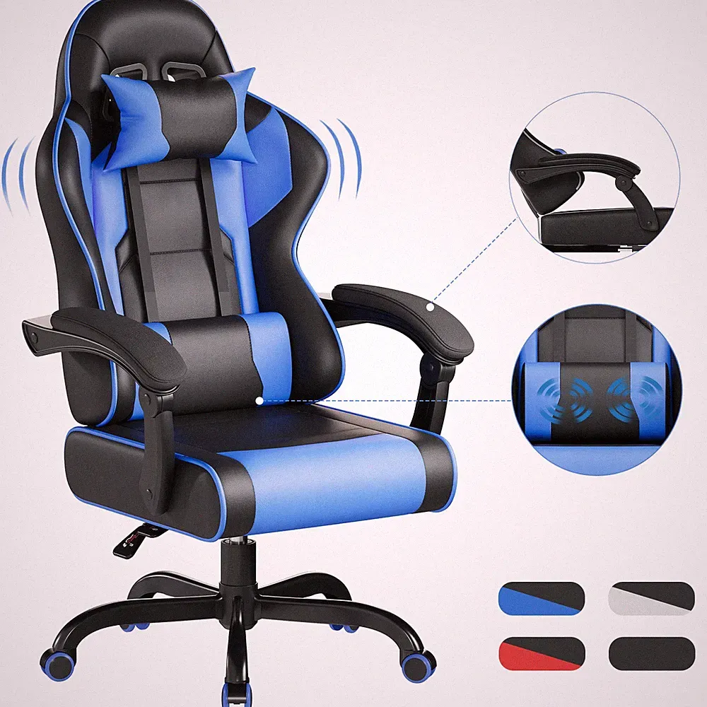 Gaming Stuhl ergonomisch, 3D-Armlehnen, PU-Leder, 140kg, Bürostuhl drehbar