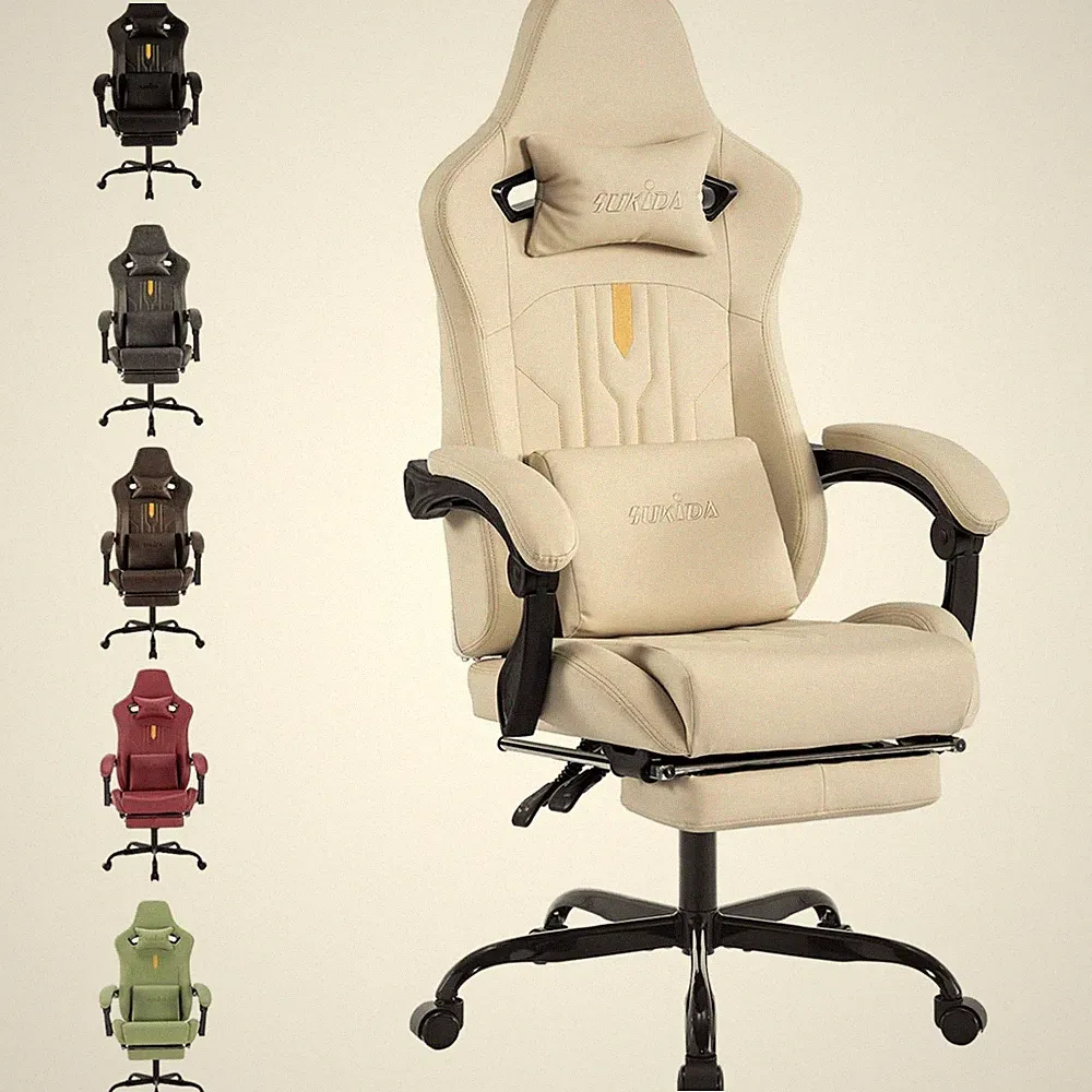 Gaming Stuhl Ergonomisch Bürostuhl Computerstuhl mit Fußstütze Lendenstütze