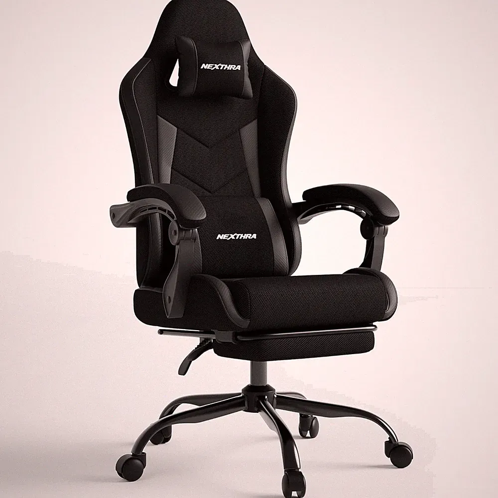 Gaming Stuhl Ergonomisch Bürostuhl mit Fußstütze bis 180 kg schwarzer Komfort...