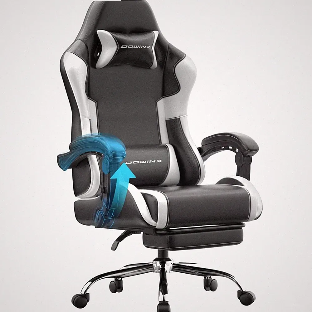 Gaming Stuhl Ergonomisch Bürostuhl mit Fußstütze verstellbar weiß