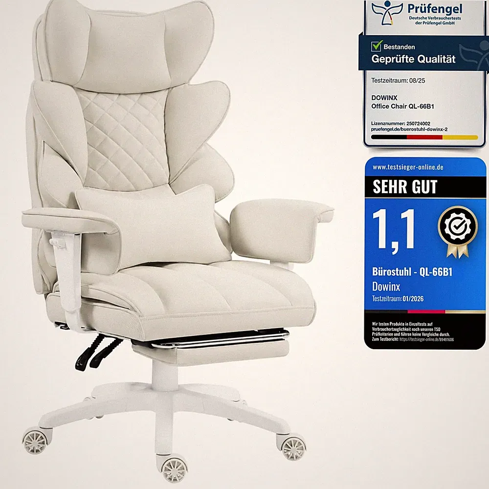 Gaming Stuhl Ergonomisch Bürostuhl mit Lendenkissen Armlehnen Fußstütze Weiß PU