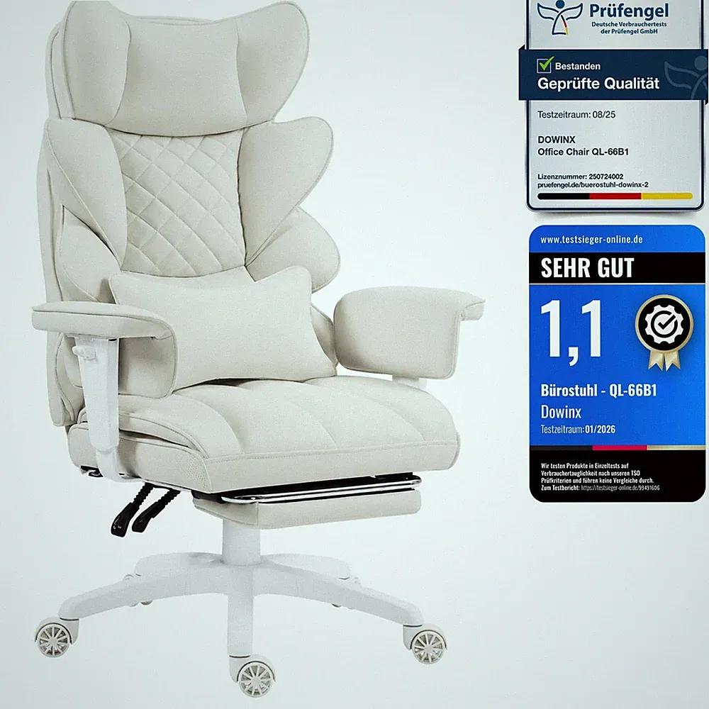 Gaming Stuhl Ergonomisch Bürostuhl mit Taschenfeder Kissen Lendenkissen Weiß PU
