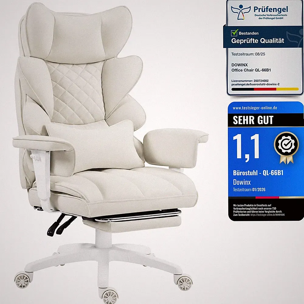 Gaming Stuhl Ergonomisch Bürostuhl mit Taschenfeder-Kissen Lendenkissen Weiß PU