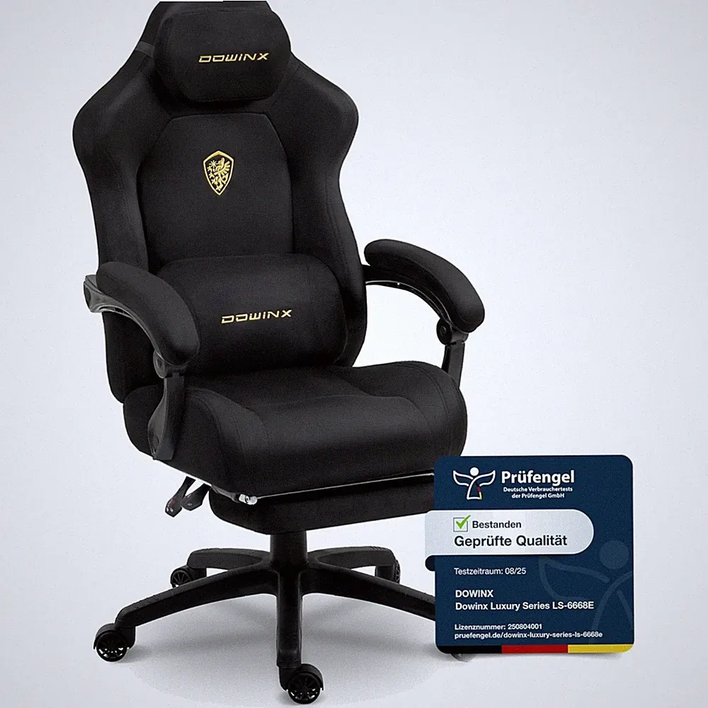 Gaming Stuhl ergonomisch Lendenkissen höhenverstellbar Mikrofaser schwarz