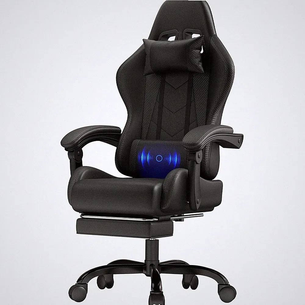 Gaming Stuhl Ergonomisch Massagefunktion Bürostuhl Verstellbar Fußstütze Schwarz