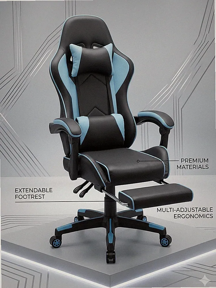 Gaming Stuhl Ergonomisch mit Fußstütze Bürostuhl Schreibtischstuhl Schwarz
