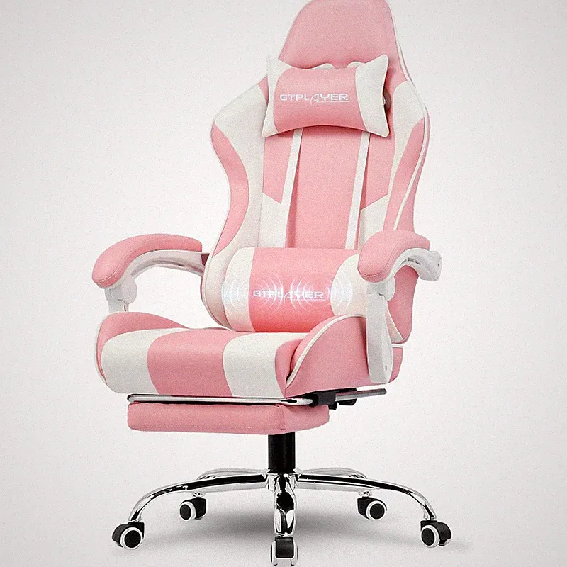 Gaming Stuhl Ergonomisch mit Fußstütze Massage Gepolstert 150KG Pink