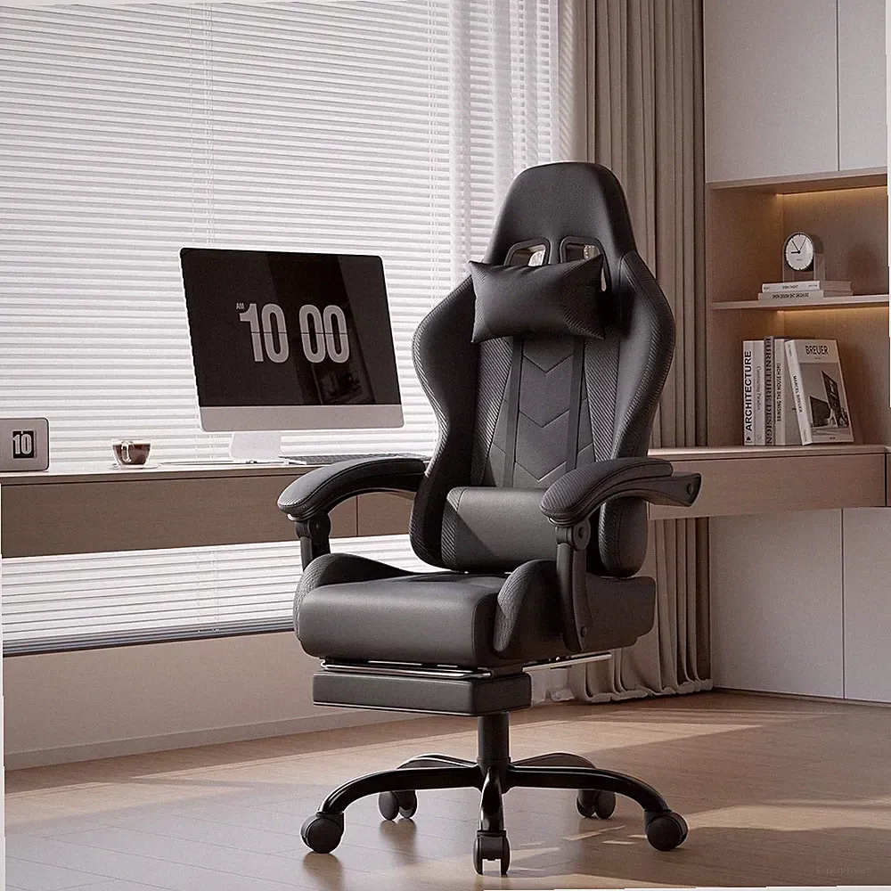 Gaming Stuhl Ergonomisch mit Massagefunktion und Fußstütze Schwarz 150kg Büro