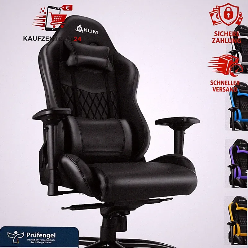 Gaming Stuhl Ergonomisch Schwarz 4D-Armlehnen Verstellbare Rückenlehne 170 kg