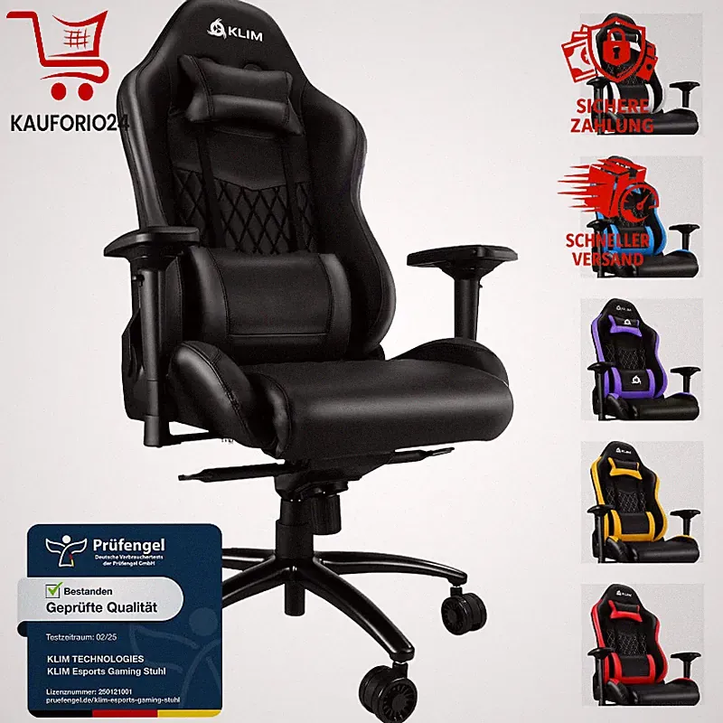 Gaming Stuhl Ergonomisch Schwarz 4D-Armlehnen Verstellbare Rückenlehne 170kg