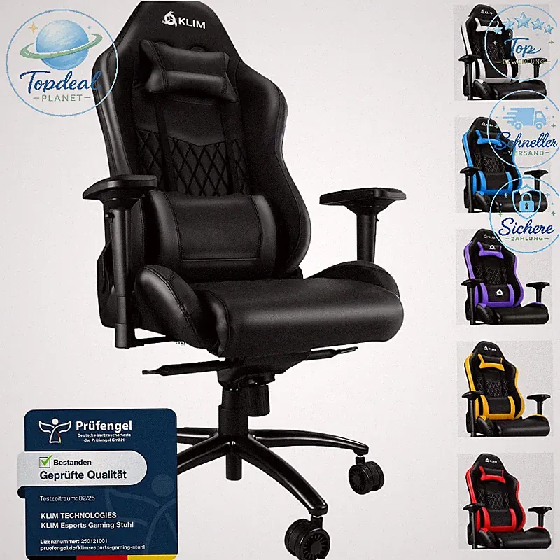 Gaming Stuhl Ergonomisch Schwarz 4D-Armlehnen Verstellbare Rückenlehne 170kg
