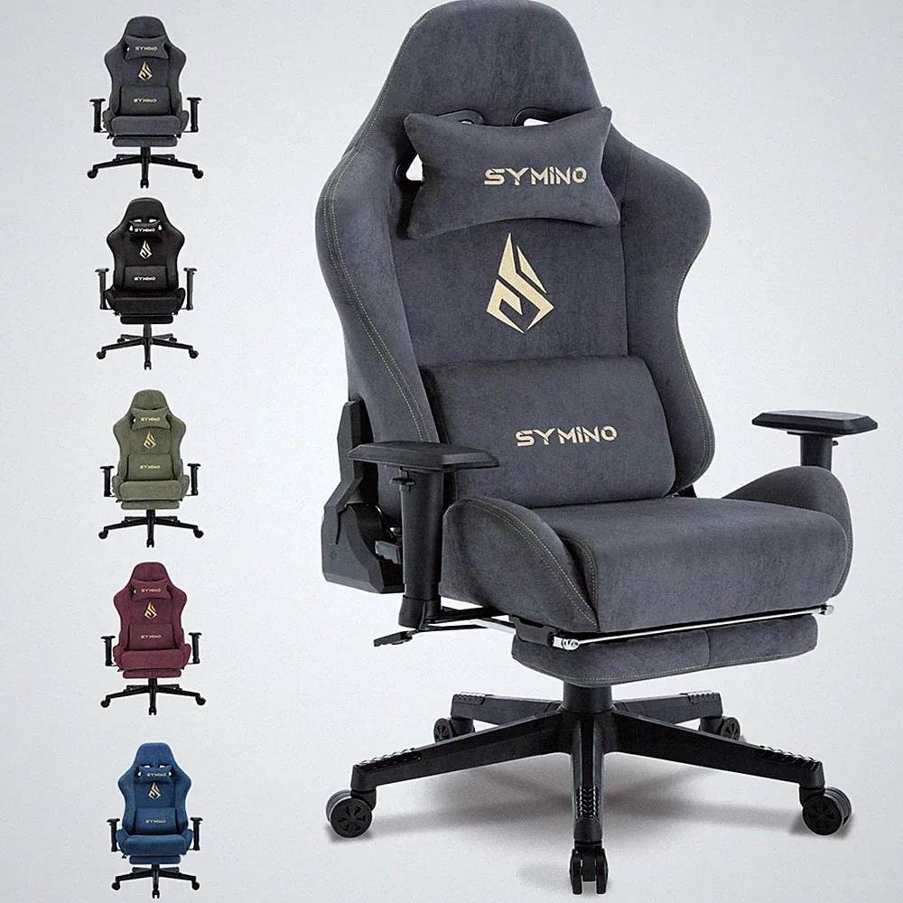 Gaming Stuhl Ergonomisch Verstellbar Bürostuhl mit Fußstütze Stoff Grau Drehbar
