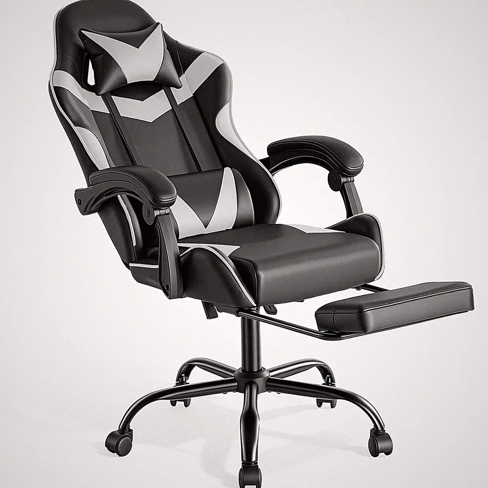 Gaming Stuhl Ergonomisch Weiß Kunstleder Höhenverstellbar Homeoffice 130kg 10cm