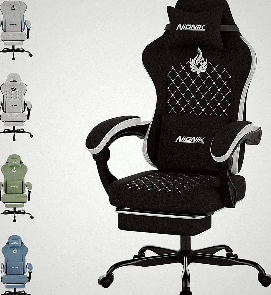 Gaming Stuhl, Ergonomischer Bürostuhl Mit Fußstütze & Lordosenstütze, Höhenverst