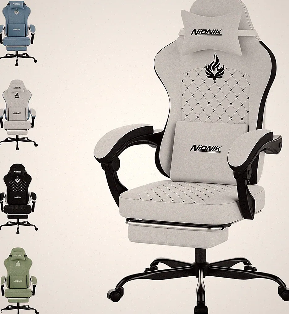 Gaming Stuhl, Ergonomischer Bürostuhl Mit Fußstütze & Lordosenstütze, Höhenverst