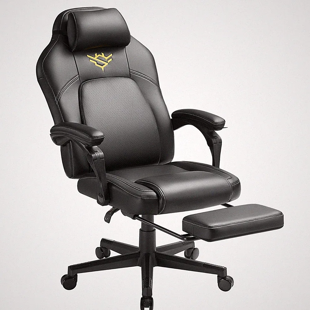 Gaming-Stuhl, ergonomischer Computerstuhl mit Fußstütze, PU, höhenverstellbar