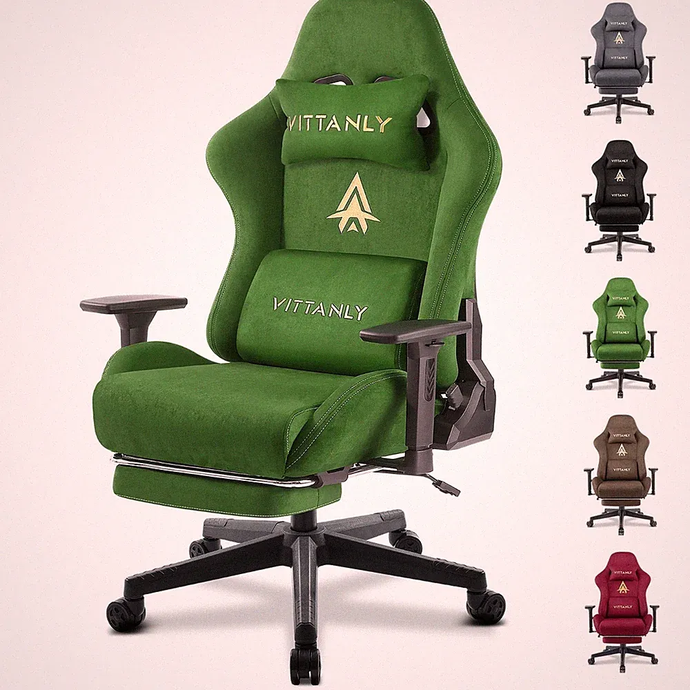 Gaming Stuhl, ergonomischer Computerstuhl mit Fußstütze und Lordosenstütze