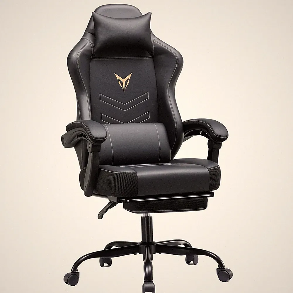 Gaming Stuhl, Ergonomischer Gamer Sessel mit Fußstütze, Bürostuhl Höhenverste...