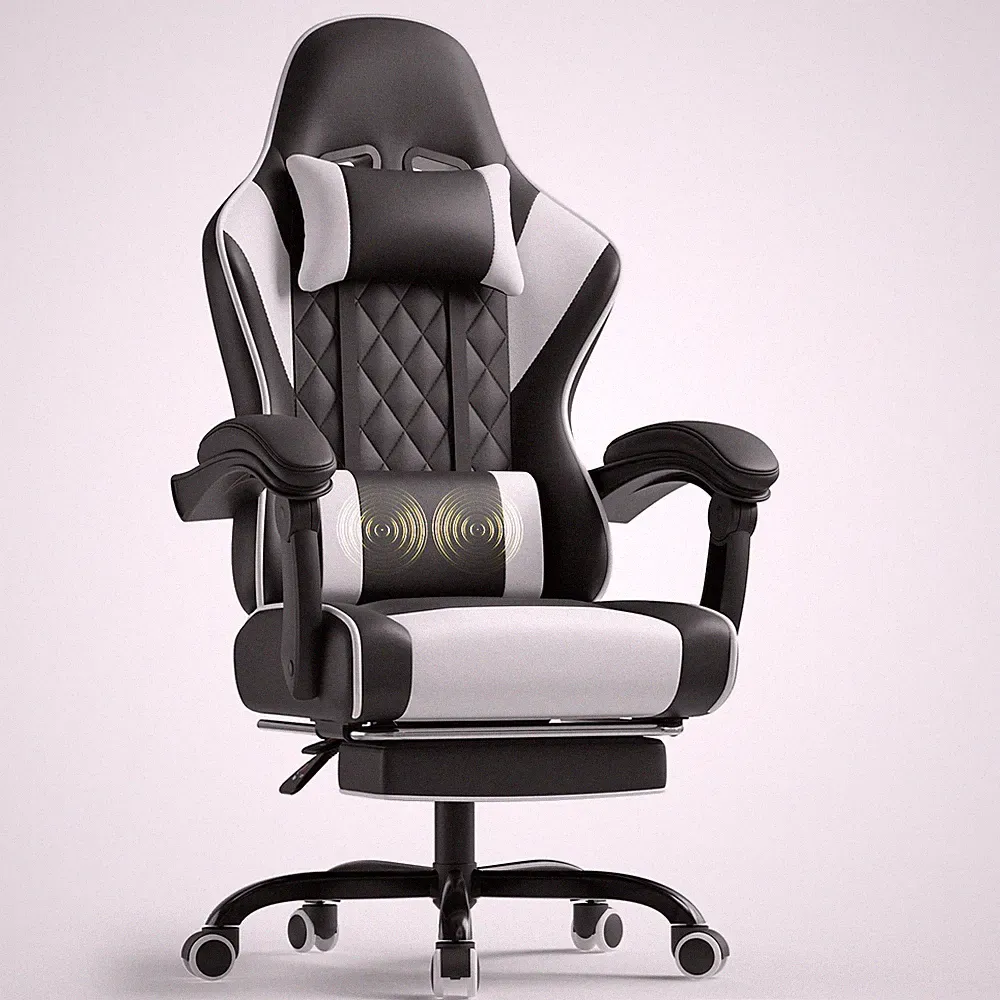 Gaming Stuhl, Ergonomischer Stuhl mit 3D-Armlehnen, Drehbarer Massage-Bürostuhl