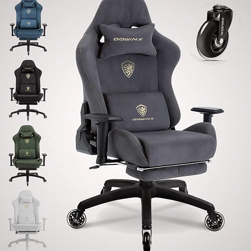 Gaming Stuhl Gaming Sessel Bürostuhl 200KG Verstellbar Wildlederimitat Grau