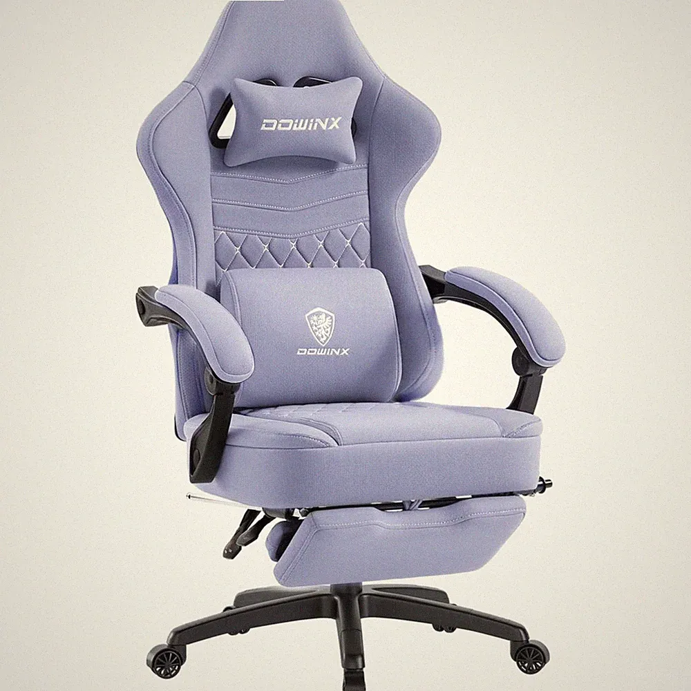 Gaming Stuhl Lila Stoff mit Ausziehbarer Fußstütze Ergonomisch Bürostuhl mit...