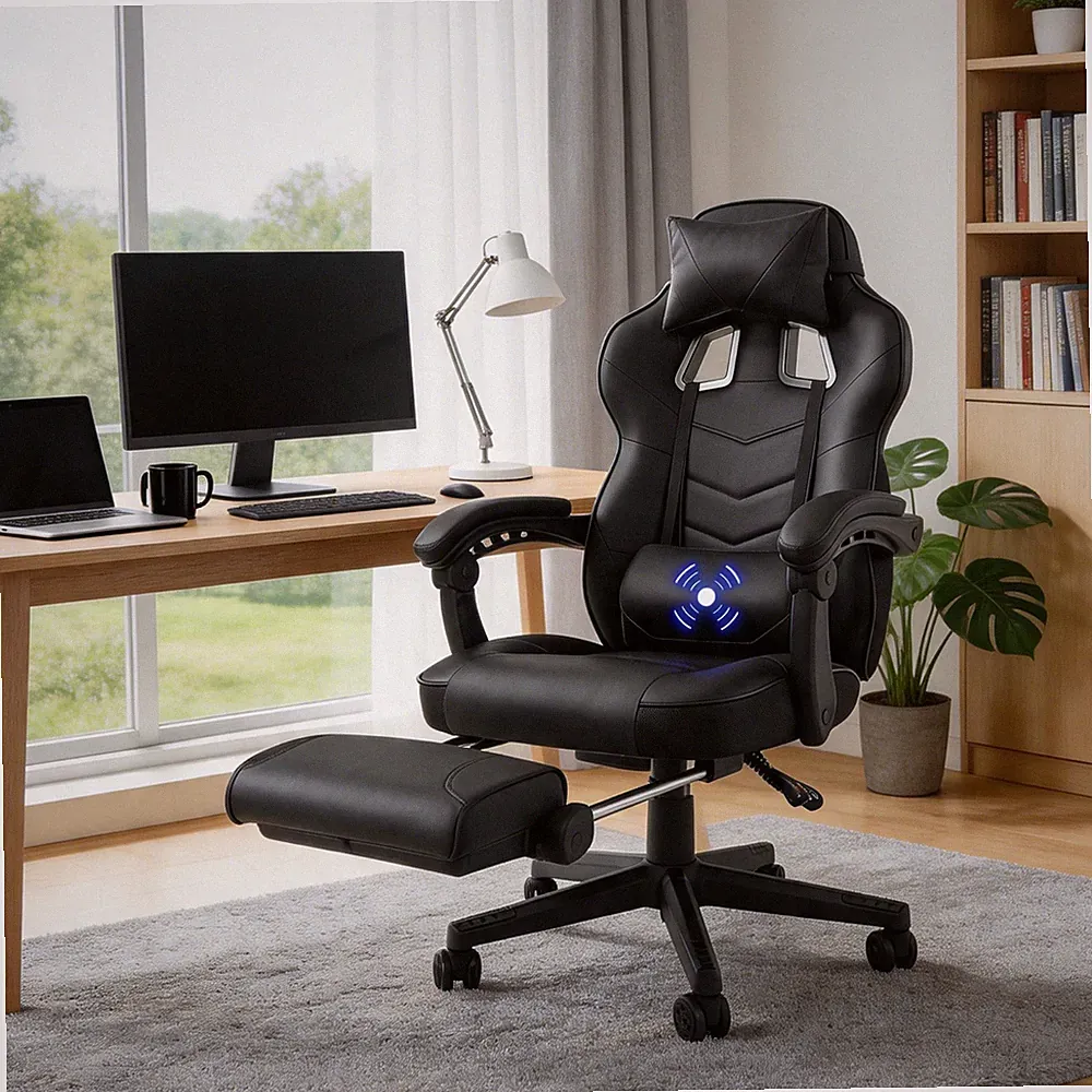 Gaming Stuhl Massage Ergonomischer Bürostuhl Drehstuhl Höhenverstellbar Schwarz