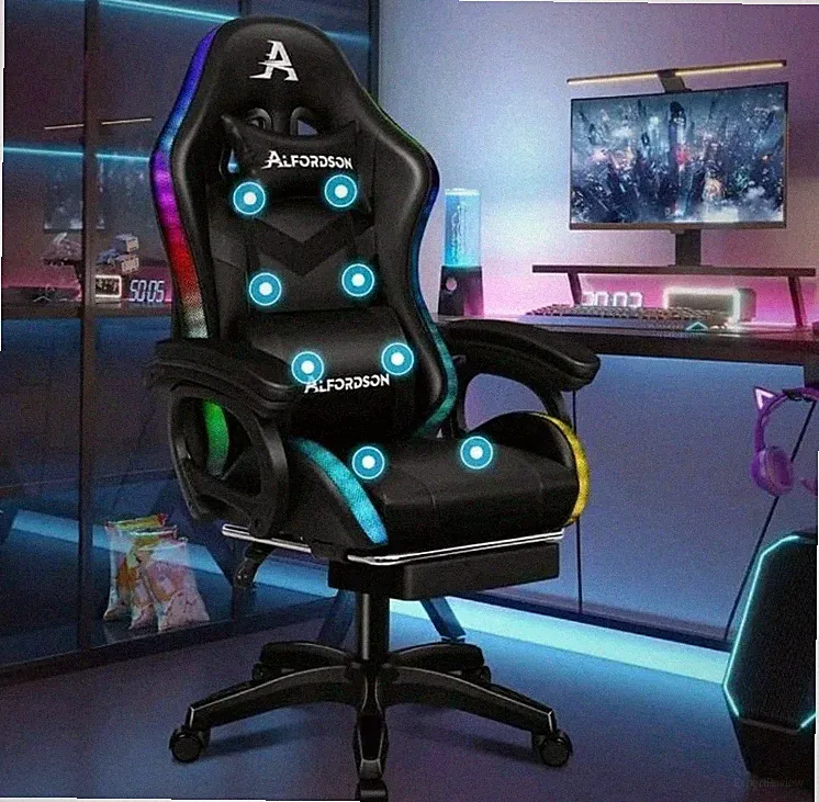 Gaming Stuhl mit 8-Punkt Massage 12 Farben RGB LED-Licht, Bürostuhl Ergonomis...
