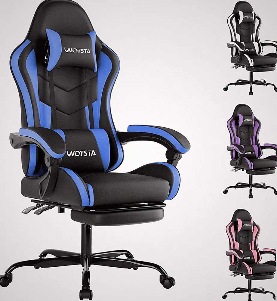 Gaming Stuhl mit Fußstütze, Ergonomischer Gaming Stuhl, Computerstuhl mit Lendenwirbel S