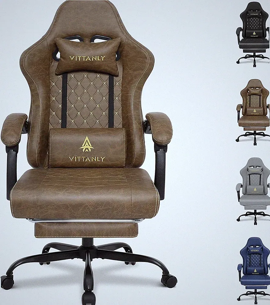 Gaming Stuhl mit Kopfstütze Lendenkissen Fußstütze Ergonomischer