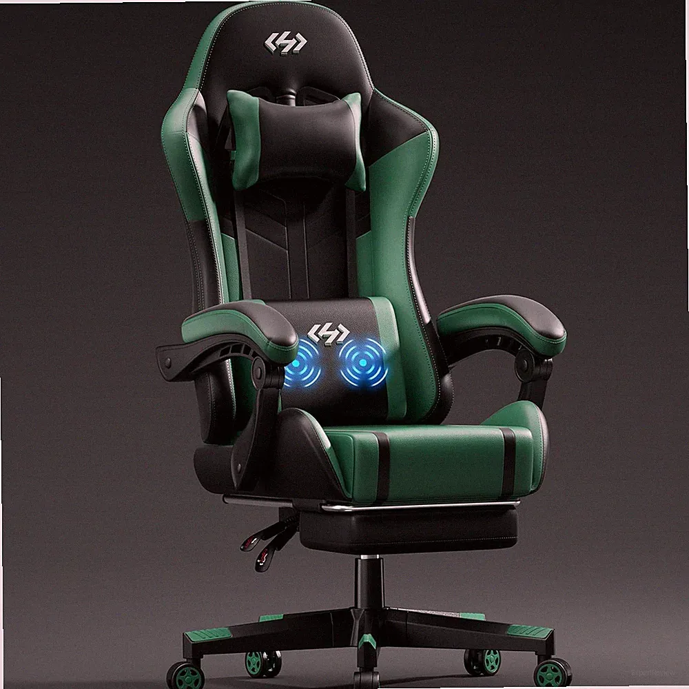 Gaming Stuhl mit Massagefunktion, Ergonomischer Gamer Stuhl mit Fußstütze