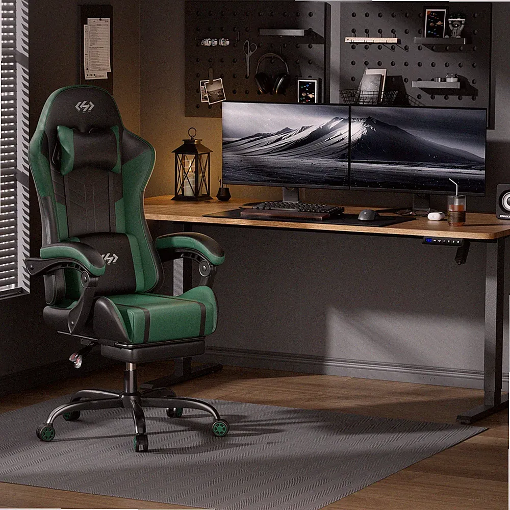 Gaming Stuhl mit Massagefunktion, Ergonomischer Gamer Stuhl mit Kopfstütze