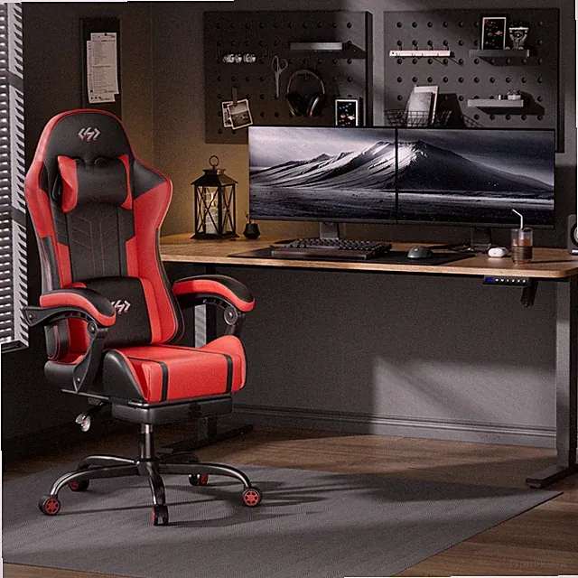 Gaming Stuhl mit Massagefunktion, Ergonomischer Gamer Stuhl mit Kopfstütze