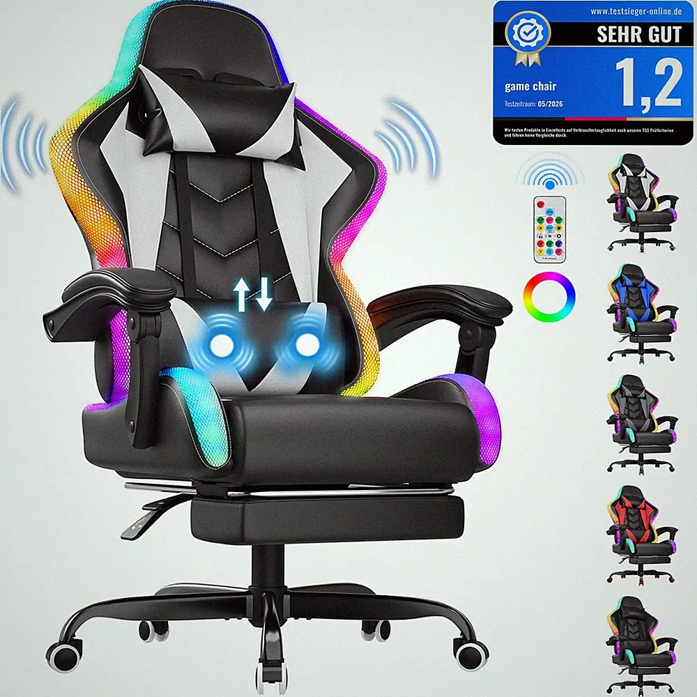 Gaming-Stuhl mit RGB-Lichtleisten, ergonomischer Bürostuhl mit Massagefunktion